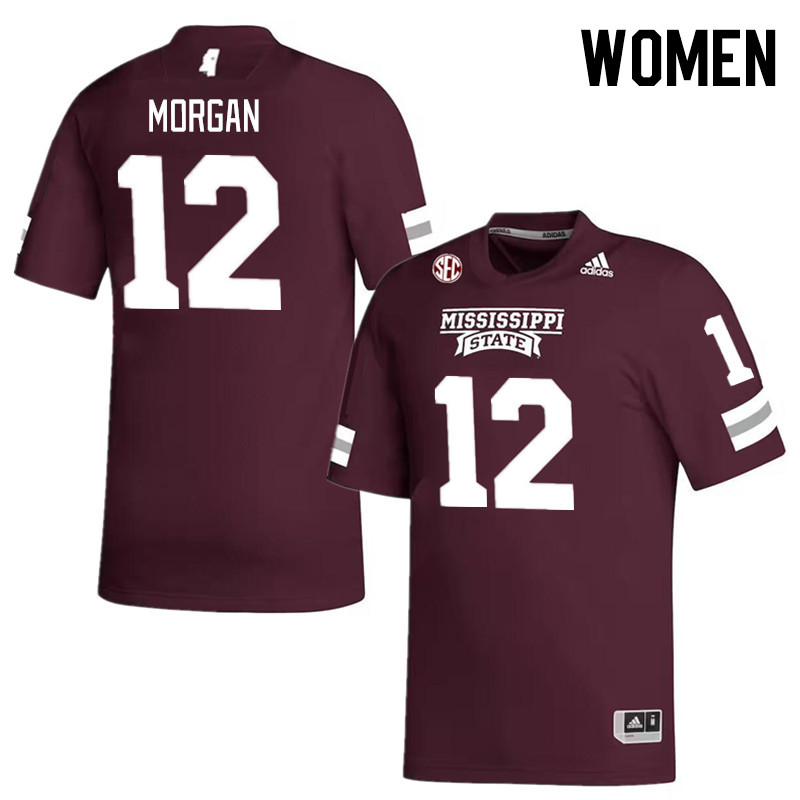 Women #12 Asher Morgan Mississippi State Bulldogs College Football Jerseys Stitched Sale-Maroon